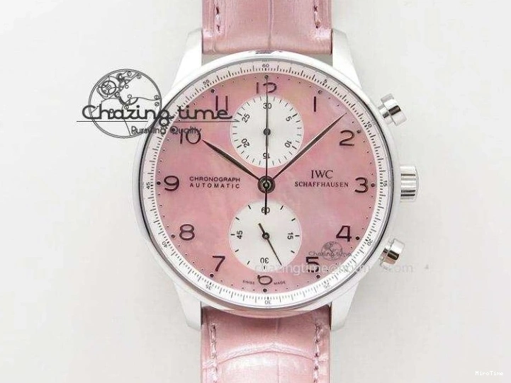 MIROTIME 0110 Original Portuguese 40mm Chrono RG Gray Dial Sliver Subdial on Leather Strap A 7392